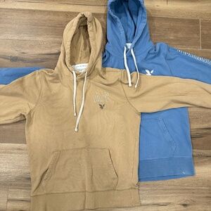 Sweatshirts Mens American Eagle Hoodie Light Brown and Blue MedTall Gently Worn